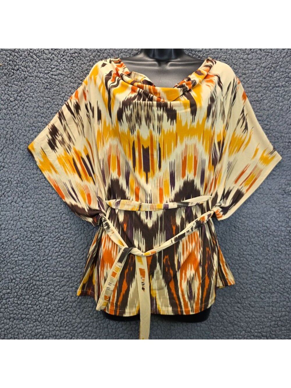Fresh of LA Ikat Print Kimono Tunic Size M Orange Brown USA Festival Boho Artsy